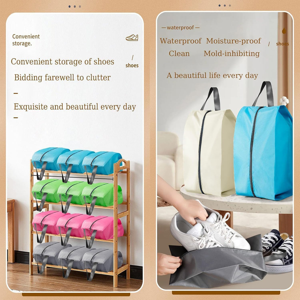 5Pcs XL Travel Shoe Bags Portable Travel Gifts Shoe Organizer with Zipper Closure, Waterproof Nylon Shoe Storage Organizer with Handle Travel Bags For Men and Women, Black