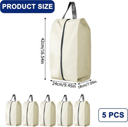 5Pcs XL Travel Shoe Bags Portable Travel Gifts Shoe Organizer with Zipper Closure, Waterproof Nylon Shoe Storage Organizer with Handle Travel Bags For Men and Women, Black