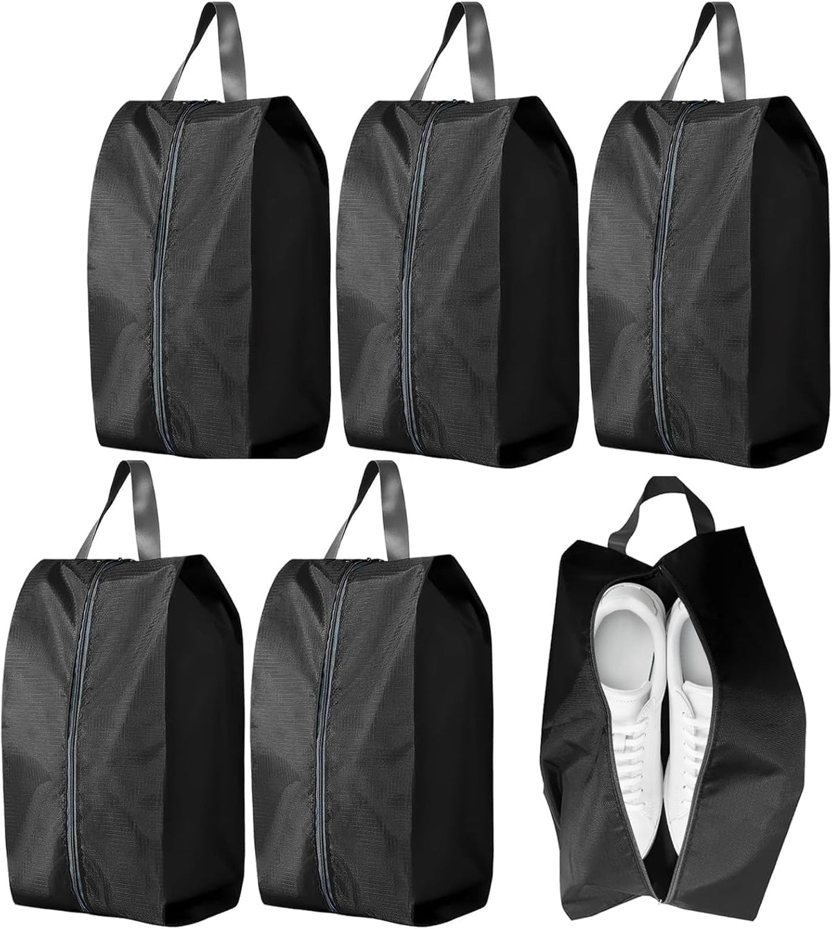 5Pcs XL Travel Shoe Bags Portable Travel Gifts Shoe Organizer with Zipper Closure, Waterproof Nylon Shoe Storage Organizer with Handle Travel Bags For Men and Women, Black