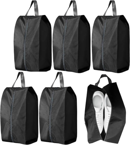 5Pcs XL Travel Shoe Bags Portable Travel Gifts Shoe Organizer with Zipper Closure, Waterproof Nylon Shoe Storage Organizer with Handle Travel Bags For Men and Women, Black