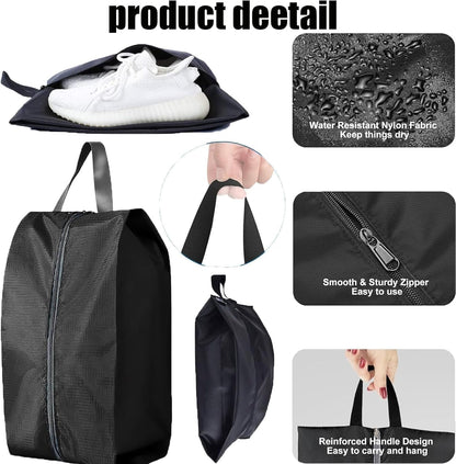 5Pcs XL Travel Shoe Bags Portable Travel Gifts Shoe Organizer with Zipper Closure, Waterproof Nylon Shoe Storage Organizer with Handle Travel Bags For Men and Women, Black