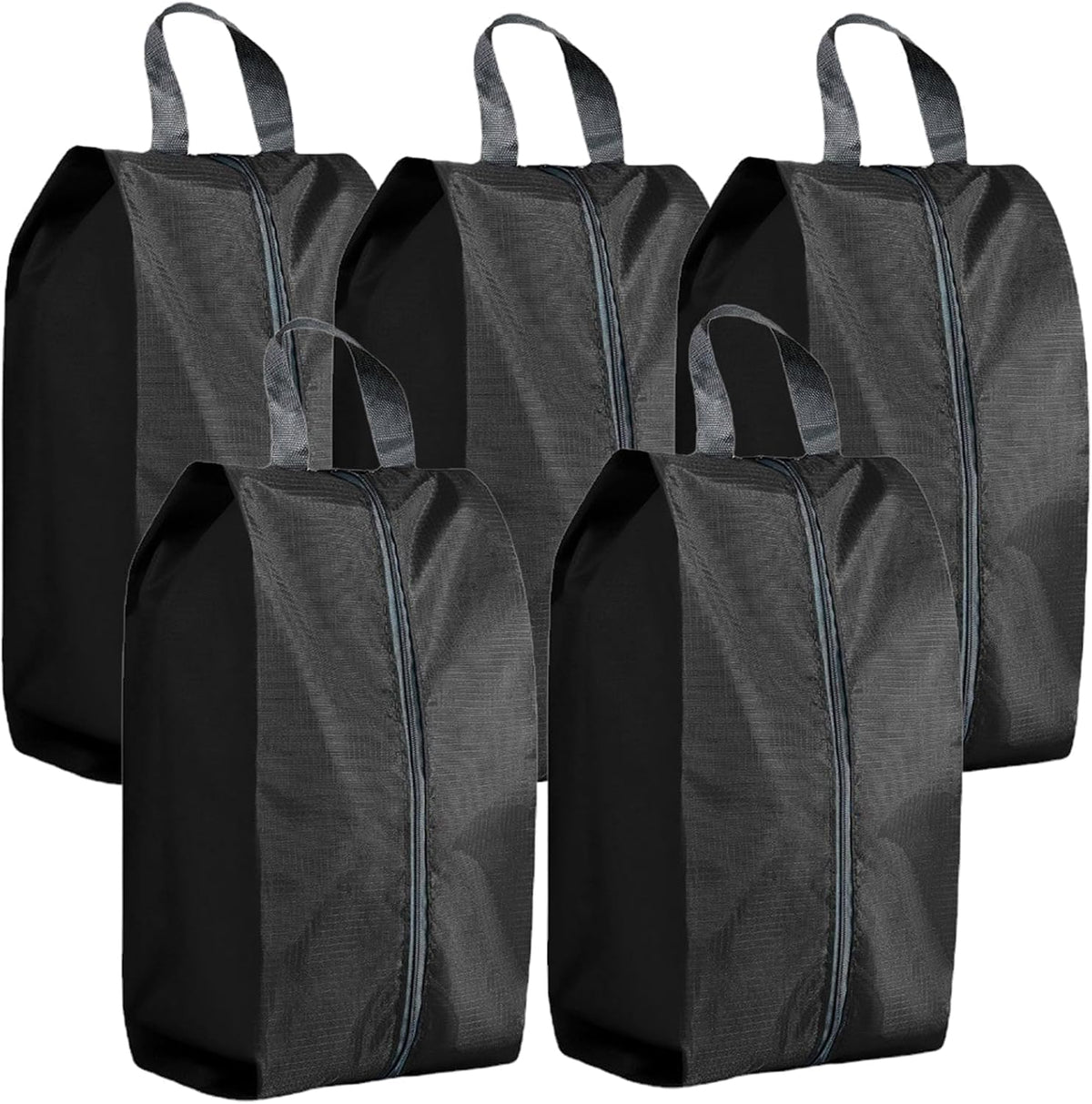 5Pcs XL Travel Shoe Bags Portable Travel Gifts Shoe Organizer with Zipper Closure, Waterproof Nylon Shoe Storage Organizer with Handle Travel Bags For Men and Women, Black