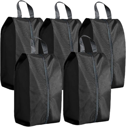 5Pcs XL Travel Shoe Bags Portable Travel Gifts Shoe Organizer with Zipper Closure, Waterproof Nylon Shoe Storage Organizer with Handle Travel Bags For Men and Women, Black