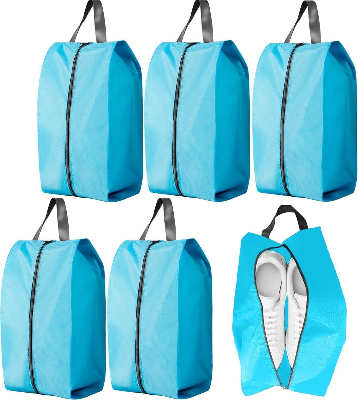 5Pcs XL Travel Shoe Bags Portable Travel Gifts Shoe Organizer with Zipper Closure, Waterproof Nylon Shoe Storage Organizer with Handle Travel Bags For Men and Women, Black