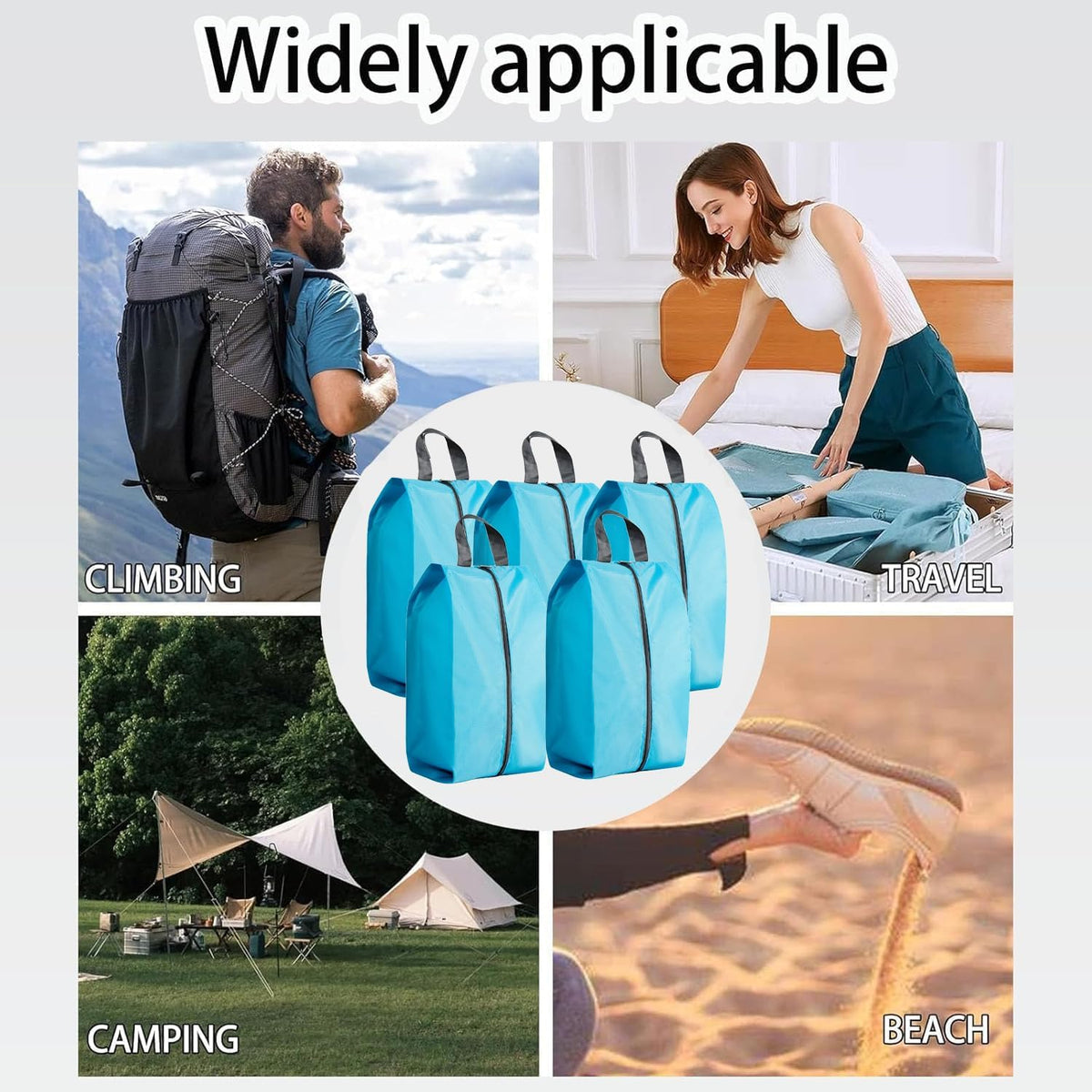 5Pcs XL Travel Shoe Bags Portable Travel Gifts Shoe Organizer with Zipper Closure, Waterproof Nylon Shoe Storage Organizer with Handle Travel Bags For Men and Women, Black