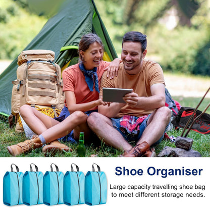 5Pcs XL Travel Shoe Bags Portable Travel Gifts Shoe Organizer with Zipper Closure, Waterproof Nylon Shoe Storage Organizer with Handle Travel Bags For Men and Women, Black