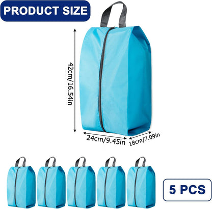 5Pcs XL Travel Shoe Bags Portable Travel Gifts Shoe Organizer with Zipper Closure, Waterproof Nylon Shoe Storage Organizer with Handle Travel Bags For Men and Women, Black