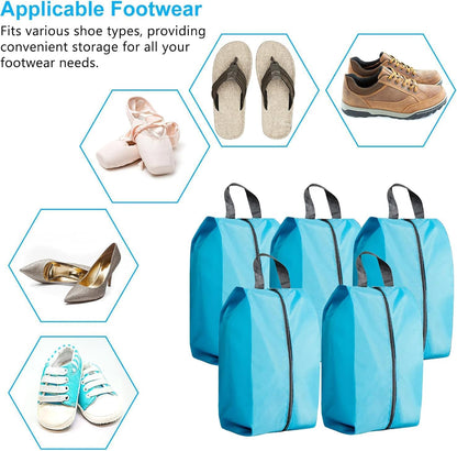 5Pcs XL Travel Shoe Bags Portable Travel Gifts Shoe Organizer with Zipper Closure, Waterproof Nylon Shoe Storage Organizer with Handle Travel Bags For Men and Women, Black