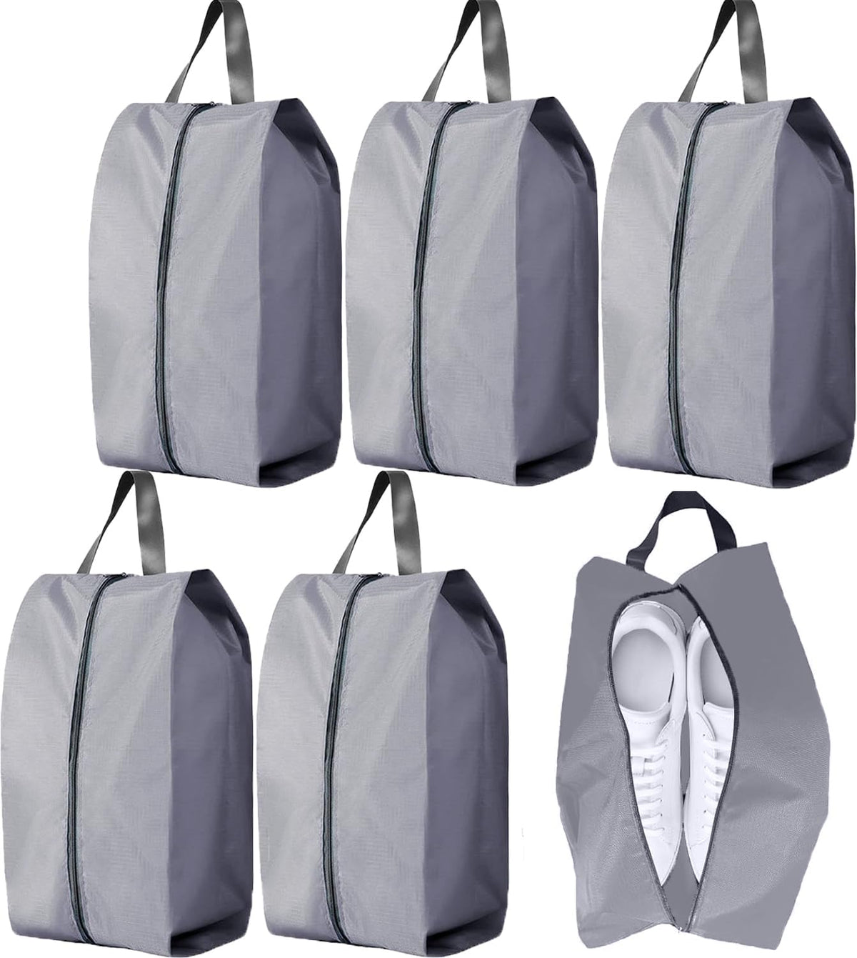 5Pcs XL Travel Shoe Bags Portable Travel Gifts Shoe Organizer with Zipper Closure, Waterproof Nylon Shoe Storage Organizer with Handle Travel Bags For Men and Women, Black