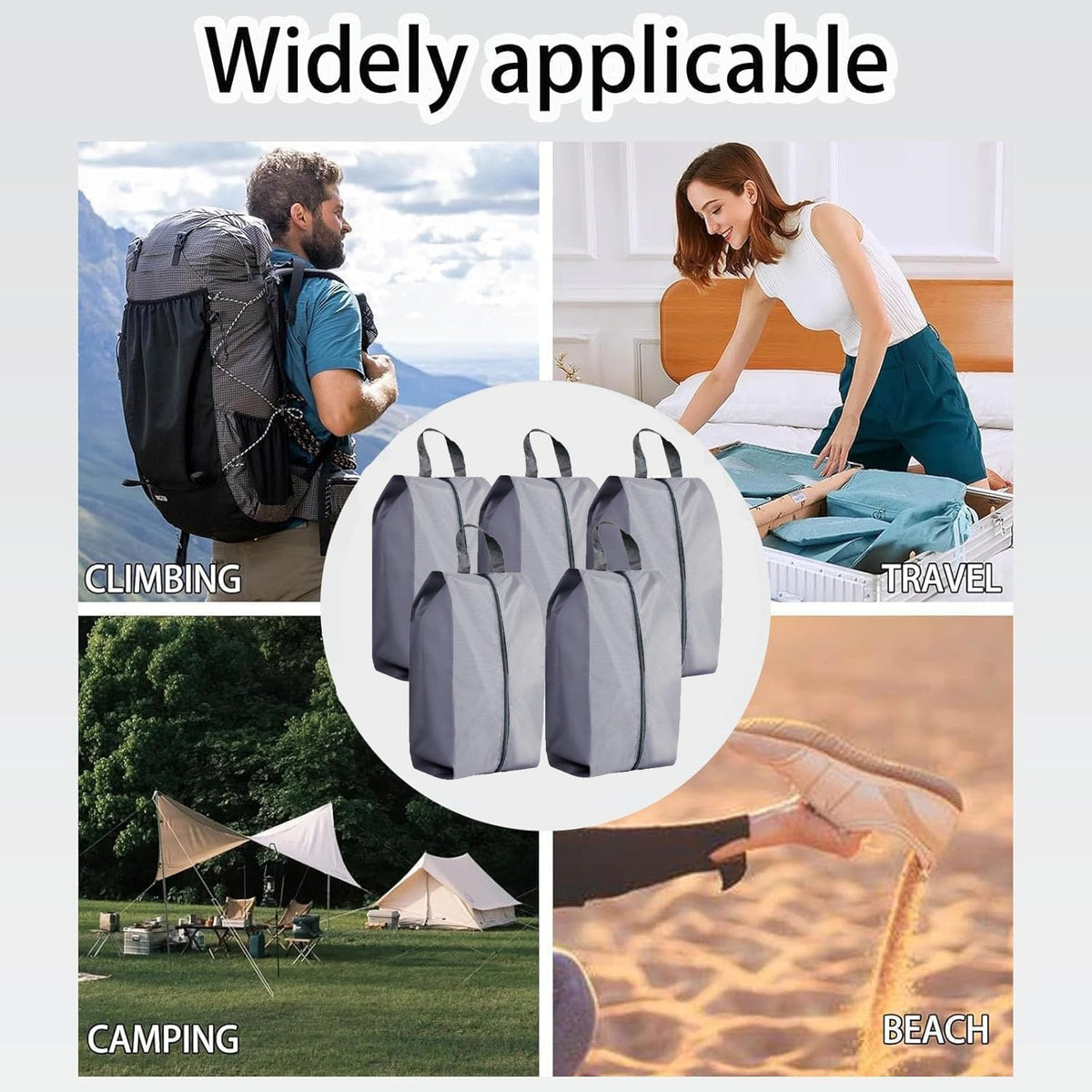 5Pcs XL Travel Shoe Bags Portable Travel Gifts Shoe Organizer with Zipper Closure, Waterproof Nylon Shoe Storage Organizer with Handle Travel Bags For Men and Women, Black
