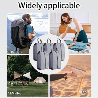 5Pcs XL Travel Shoe Bags Portable Travel Gifts Shoe Organizer with Zipper Closure, Waterproof Nylon Shoe Storage Organizer with Handle Travel Bags For Men and Women, Black