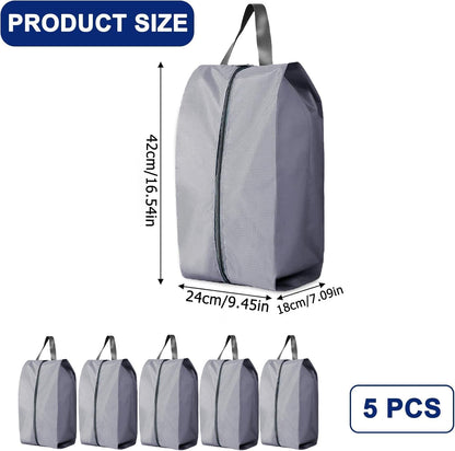 5Pcs XL Travel Shoe Bags Portable Travel Gifts Shoe Organizer with Zipper Closure, Waterproof Nylon Shoe Storage Organizer with Handle Travel Bags For Men and Women, Black