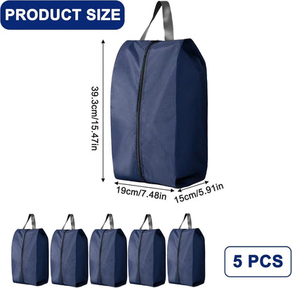 5Pcs XL Travel Shoe Bags Portable Travel Gifts Shoe Organizer with Zipper Closure, Waterproof Nylon Shoe Storage Organizer with Handle Travel Bags For Men and Women, Black