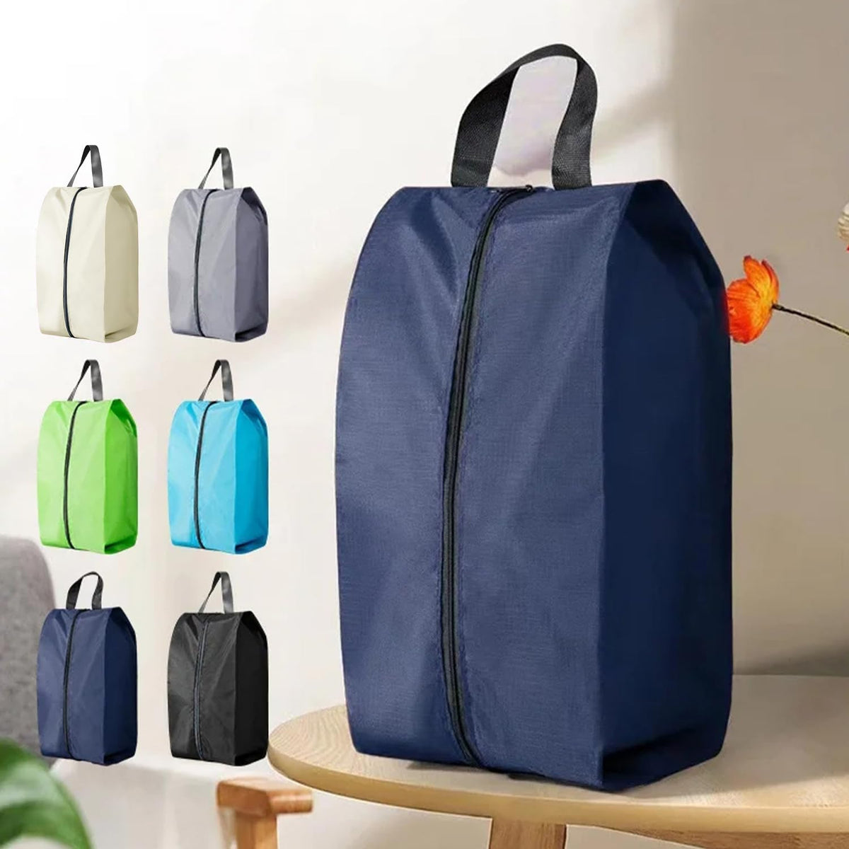 5Pcs XL Travel Shoe Bags Portable Travel Gifts Shoe Organizer with Zipper Closure, Waterproof Nylon Shoe Storage Organizer with Handle Travel Bags For Men and Women, Black