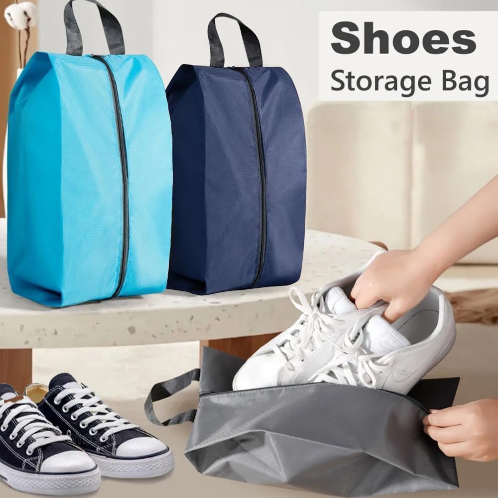 5Pcs XL Travel Shoe Bags Portable Travel Gifts Shoe Organizer with Zipper Closure, Waterproof Nylon Shoe Storage Organizer with Handle Travel Bags For Men and Women, Black