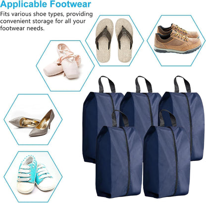5Pcs XL Travel Shoe Bags Portable Travel Gifts Shoe Organizer with Zipper Closure, Waterproof Nylon Shoe Storage Organizer with Handle Travel Bags For Men and Women, Black