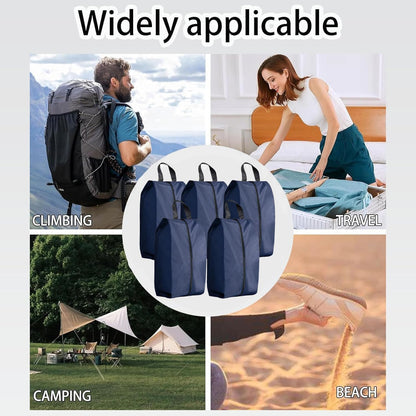 5Pcs XL Travel Shoe Bags Portable Travel Gifts Shoe Organizer with Zipper Closure, Waterproof Nylon Shoe Storage Organizer with Handle Travel Bags For Men and Women, Black