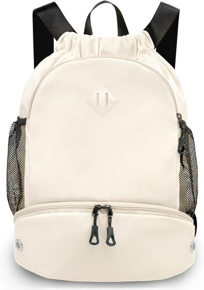 Drawstring Backpack Gym Backpack with Shoe Compartment for Men Women String Sports Bag with Wet Pocket Cinch Swim Beach Bag, Large Purple