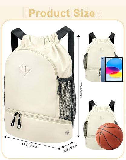 Drawstring Backpack Gym Backpack with Shoe Compartment for Men Women String Sports Bag with Wet Pocket Cinch Swim Beach Bag, Large Purple