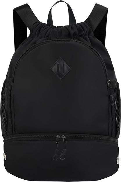 Drawstring Backpack Gym Backpack with Shoe Compartment for Men Women String Sports Bag with Wet Pocket Cinch Swim Beach Bag, Large Purple
