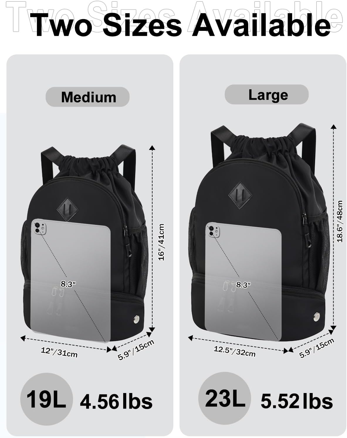 Drawstring Backpack Gym Backpack with Shoe Compartment for Men Women String Sports Bag with Wet Pocket Cinch Swim Beach Bag, Large Purple