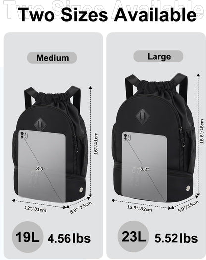 Drawstring Backpack Gym Backpack with Shoe Compartment for Men Women String Sports Bag with Wet Pocket Cinch Swim Beach Bag, Large Purple
