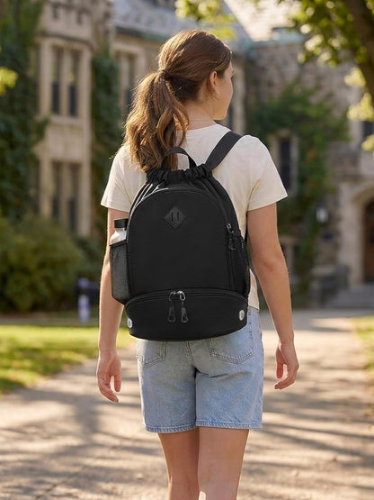 Drawstring Backpack Gym Backpack with Shoe Compartment for Men Women String Sports Bag with Wet Pocket Cinch Swim Beach Bag, Large Purple