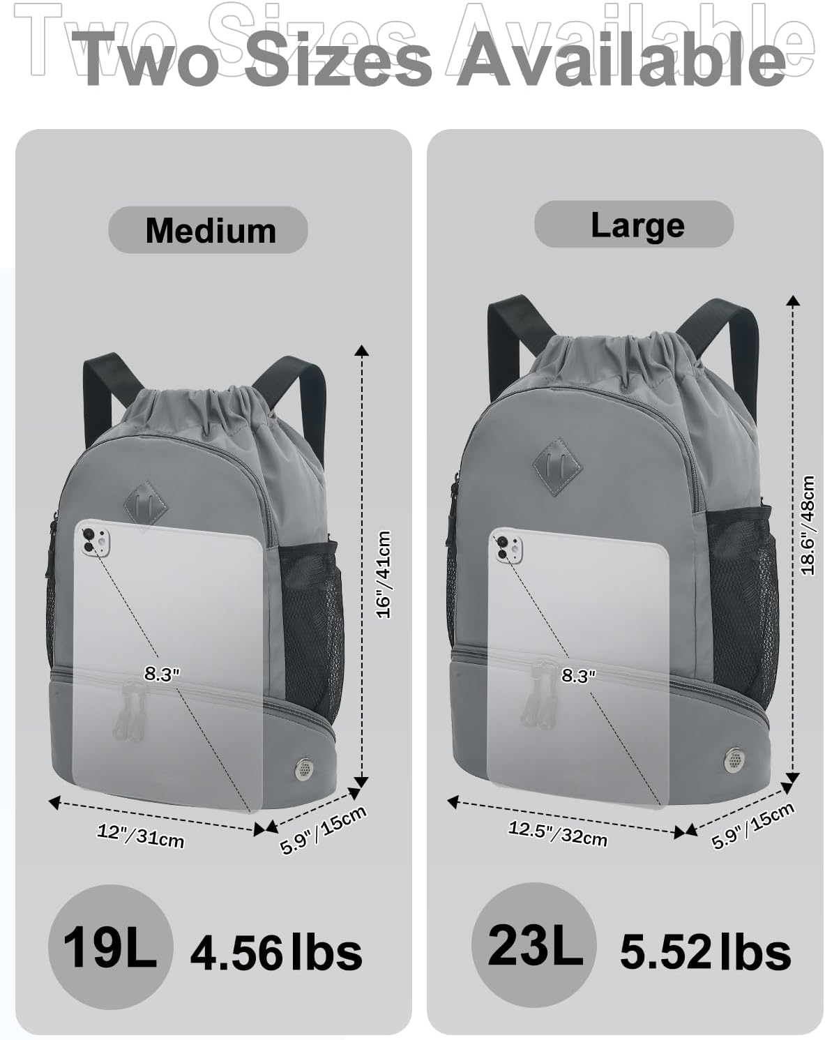 Drawstring Backpack Gym Backpack with Shoe Compartment for Men Women String Sports Bag with Wet Pocket Cinch Swim Beach Bag, Large Purple