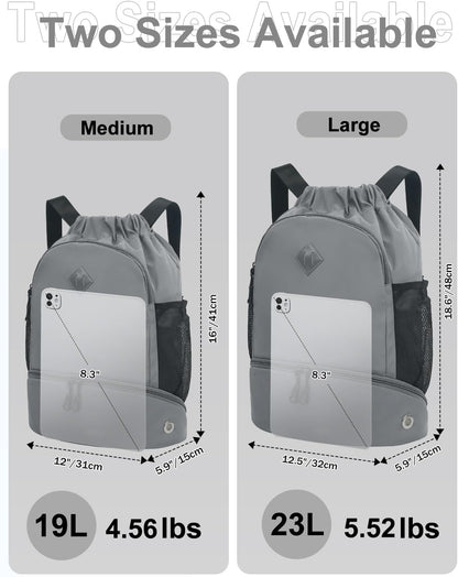Drawstring Backpack Gym Backpack with Shoe Compartment for Men Women String Sports Bag with Wet Pocket Cinch Swim Beach Bag, Large Purple