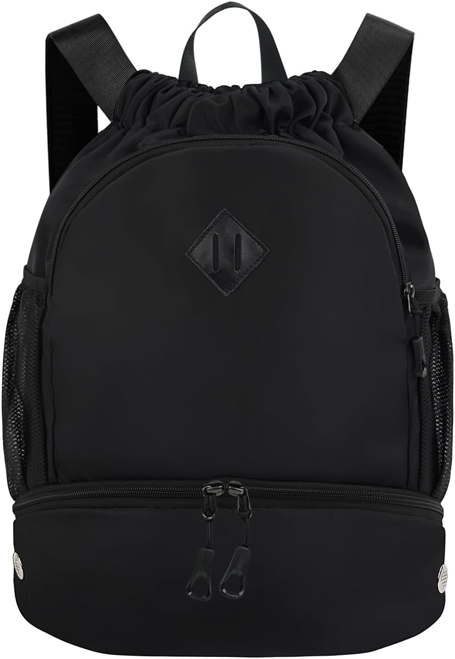 Drawstring Backpack Gym Backpack with Shoe Compartment for Men Women String Sports Bag with Wet Pocket Cinch Swim Beach Bag, Large Purple
