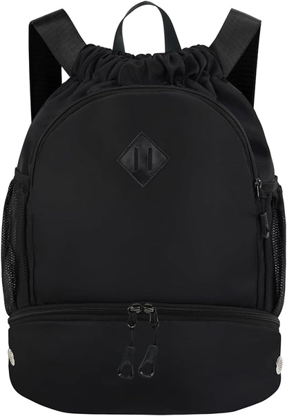 Drawstring Backpack Gym Backpack with Shoe Compartment for Men Women String Sports Bag with Wet Pocket Cinch Swim Beach Bag, Large Purple