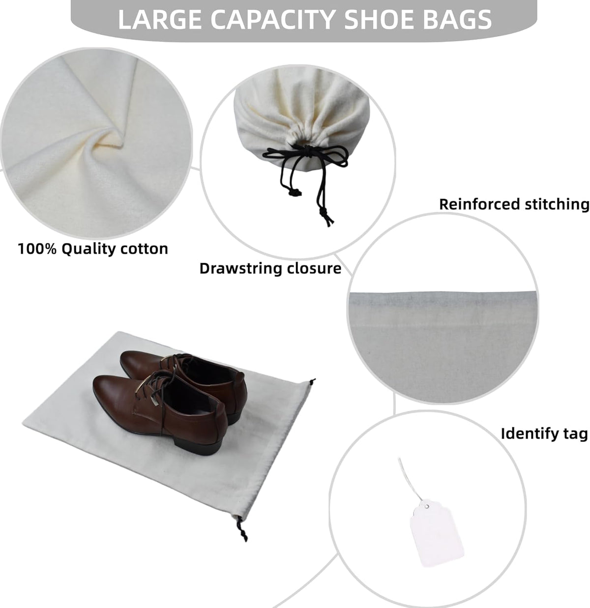 4 Pack Shoe Bags for Travel Flannel Single Shoe Pouch with Drawstring for Men Women Travel Protecting Storing Shoes