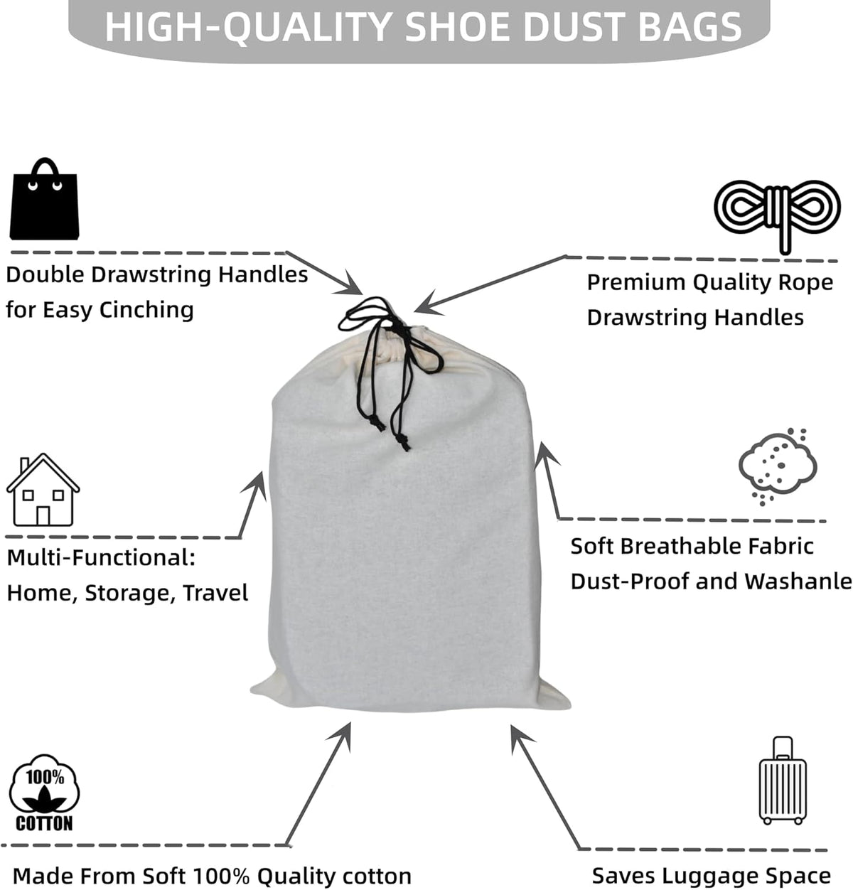 4 Pack Shoe Bags for Travel Flannel Single Shoe Pouch with Drawstring for Men Women Travel Protecting Storing Shoes