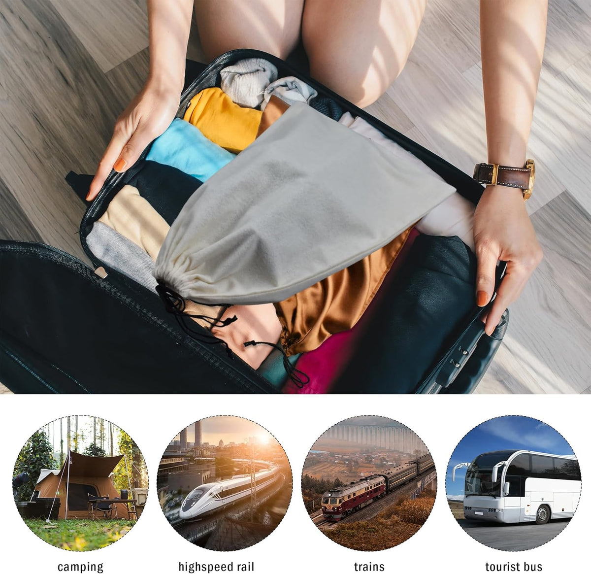 4 Pack Shoe Bags for Travel Flannel Single Shoe Pouch with Drawstring for Men Women Travel Protecting Storing Shoes