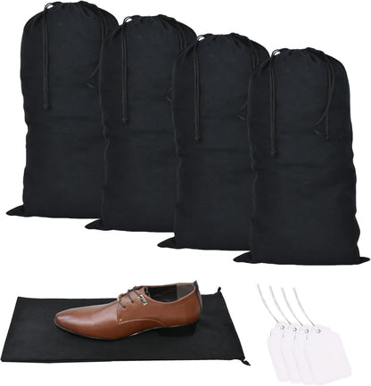 4 Pack Shoe Bags for Travel Flannel Single Shoe Pouch with Drawstring for Men Women Travel Protecting Storing Shoes