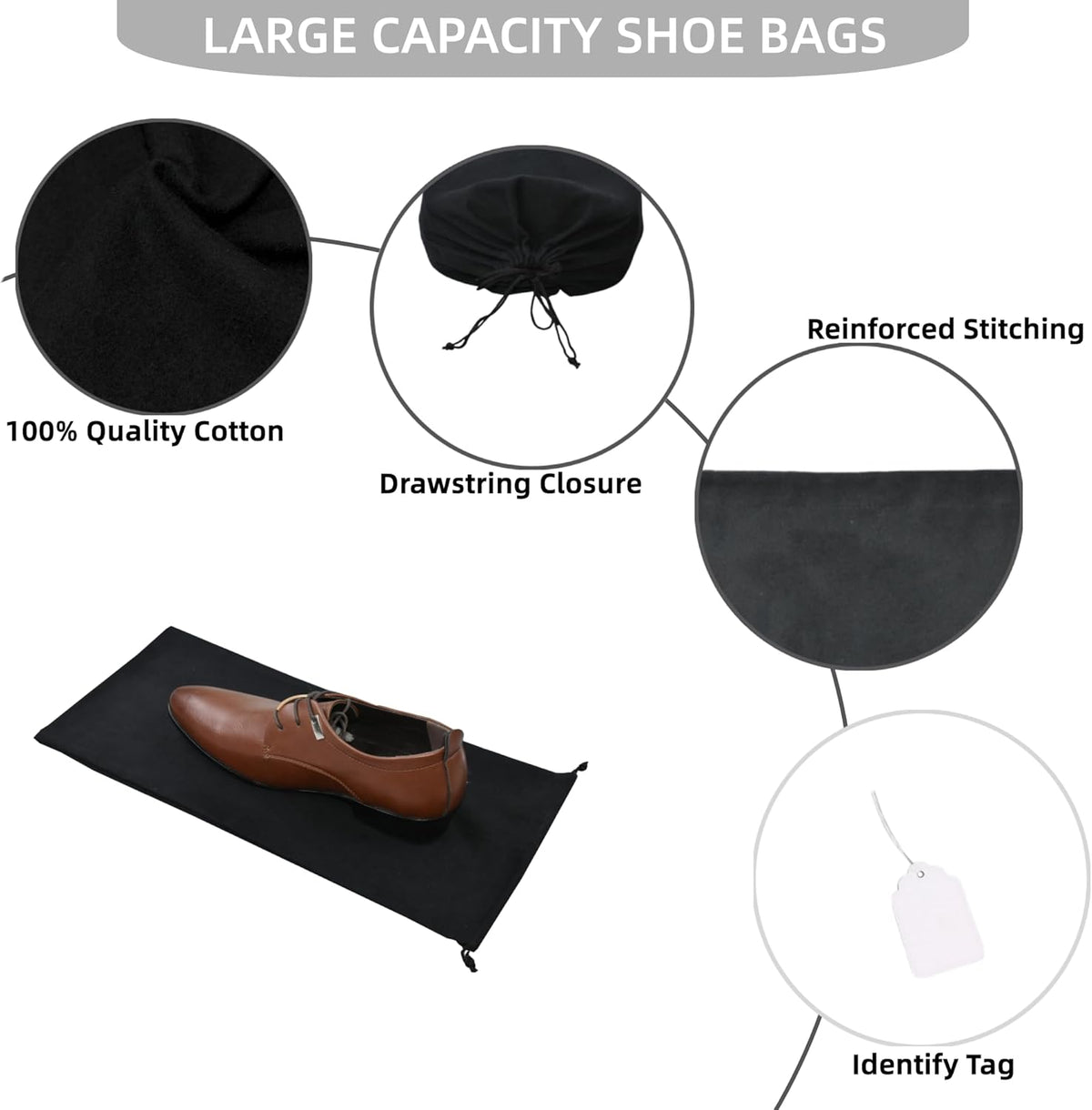 4 Pack Shoe Bags for Travel Flannel Single Shoe Pouch with Drawstring for Men Women Travel Protecting Storing Shoes