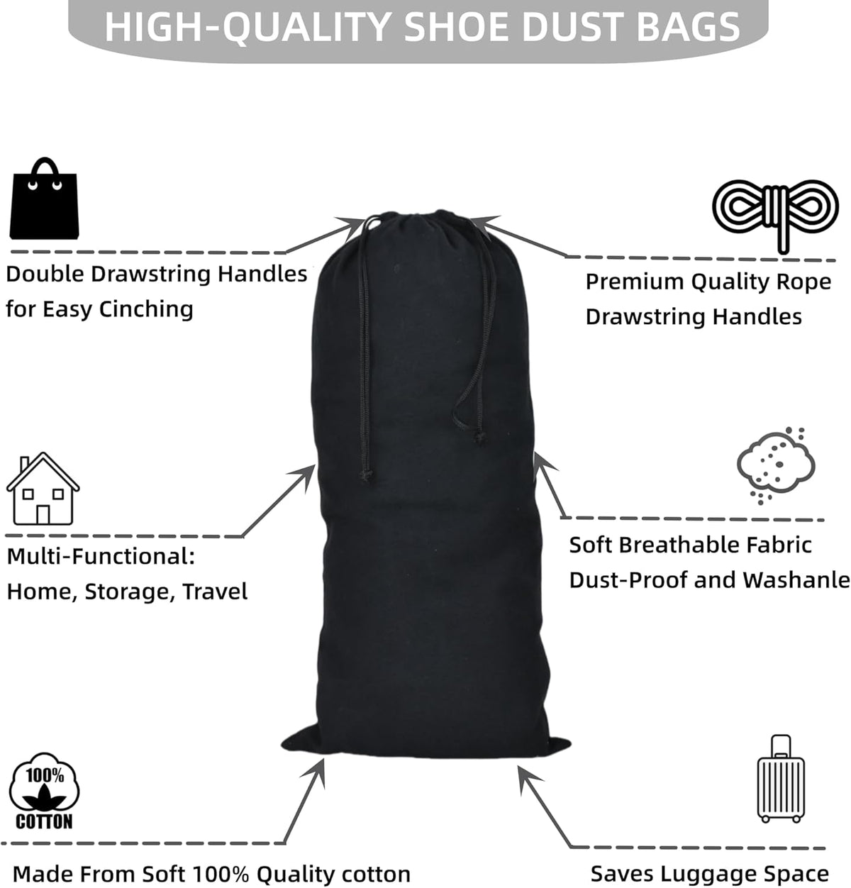 4 Pack Shoe Bags for Travel Flannel Single Shoe Pouch with Drawstring for Men Women Travel Protecting Storing Shoes