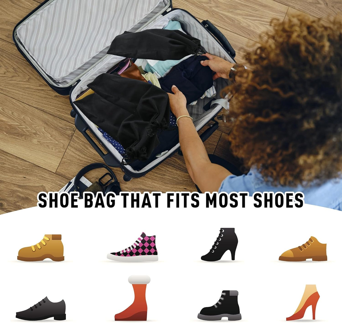 4 Pack Shoe Bags for Travel Flannel Single Shoe Pouch with Drawstring for Men Women Travel Protecting Storing Shoes