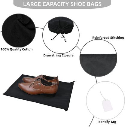 4 Pack Shoe Bags for Travel Flannel Single Shoe Pouch with Drawstring for Men Women Travel Protecting Storing Shoes