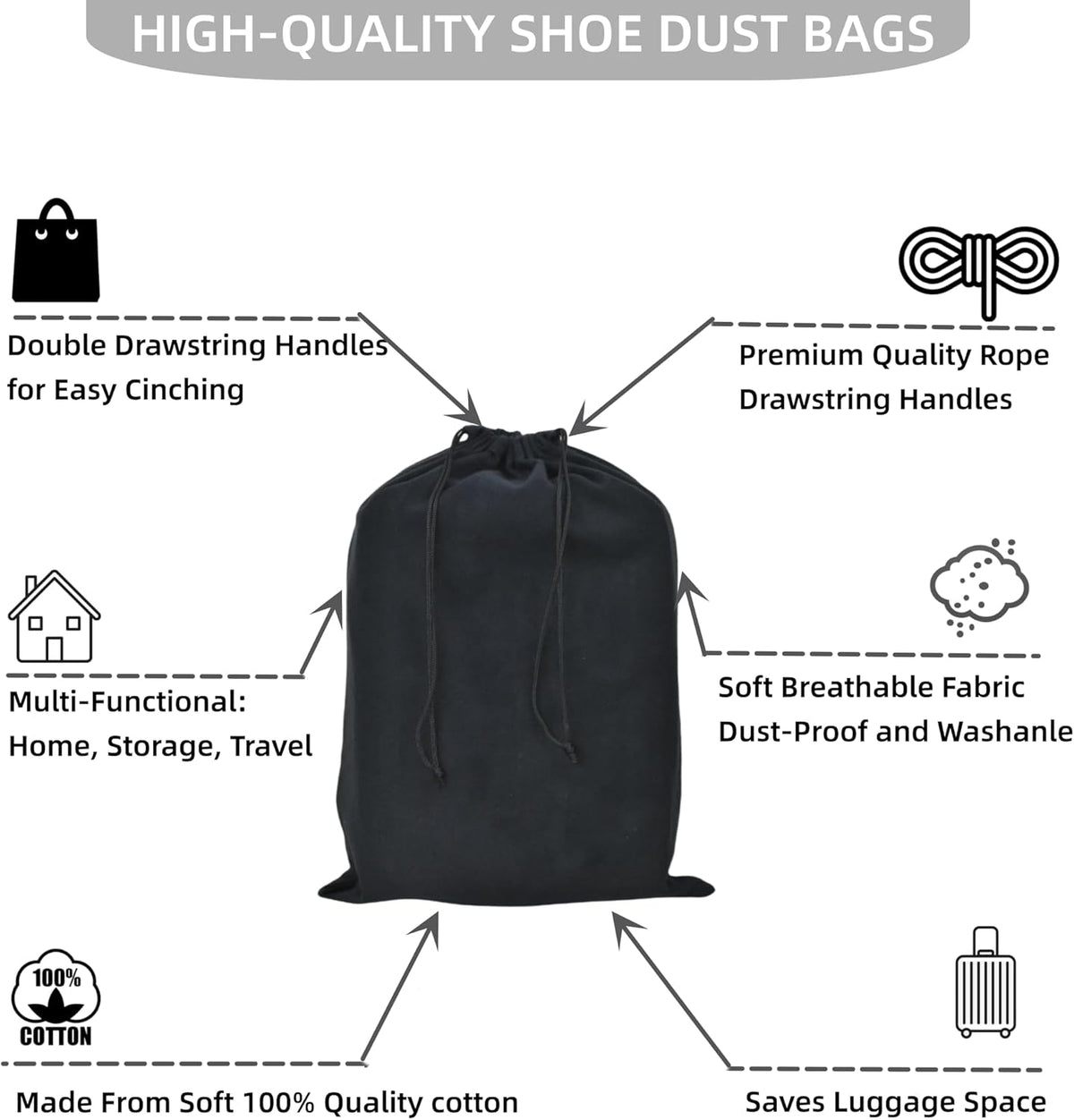 4 Pack Shoe Bags for Travel Flannel Single Shoe Pouch with Drawstring for Men Women Travel Protecting Storing Shoes