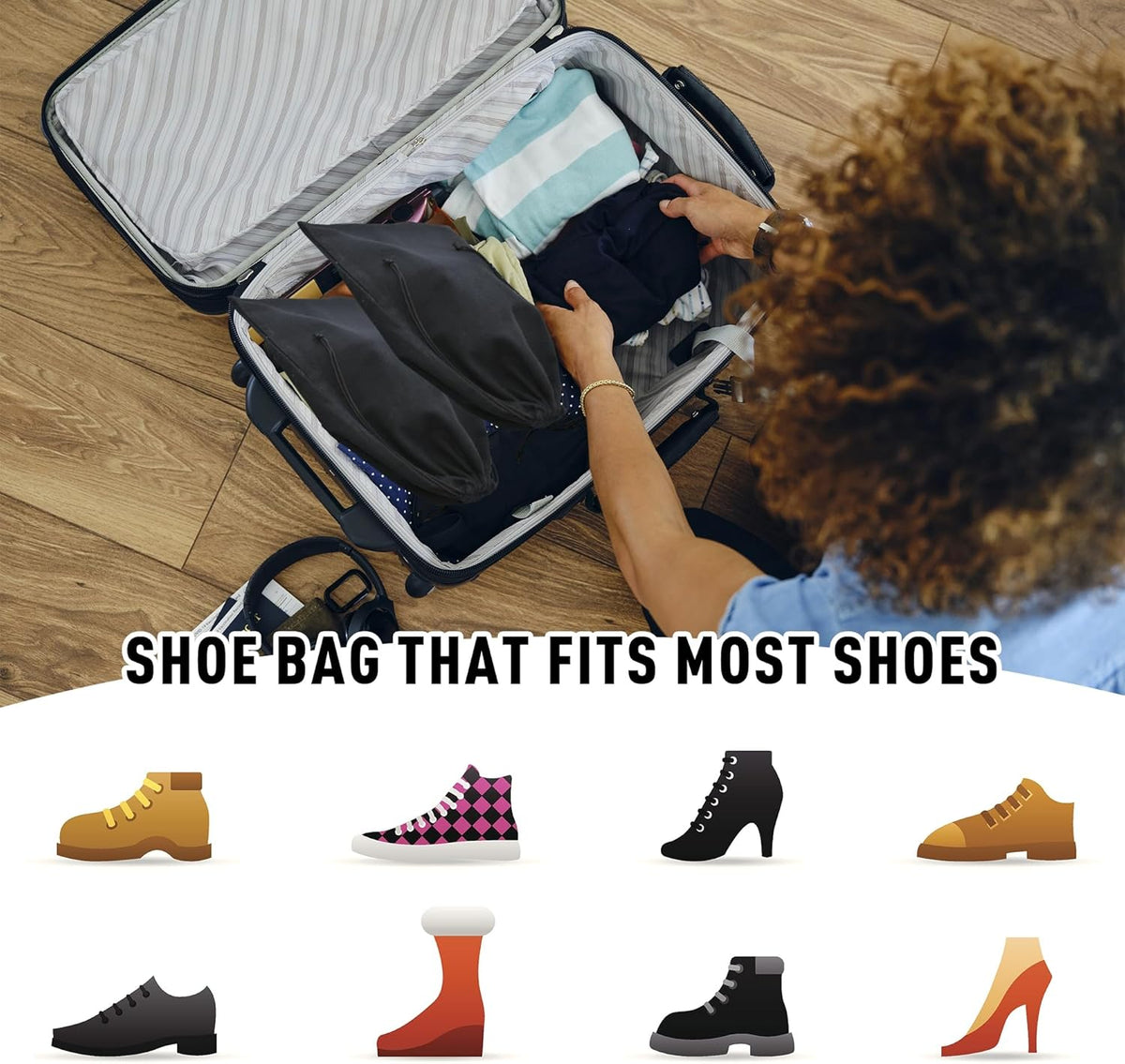 4 Pack Shoe Bags for Travel Flannel Single Shoe Pouch with Drawstring for Men Women Travel Protecting Storing Shoes