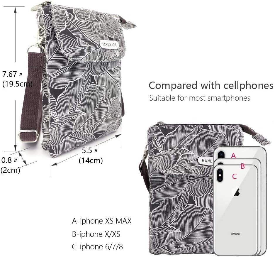 Roomy Cell Phone Purse Wallet Canvas Small Crossbody Purse Bags with Shoulder Strap For Women teen girlsl | Roomy