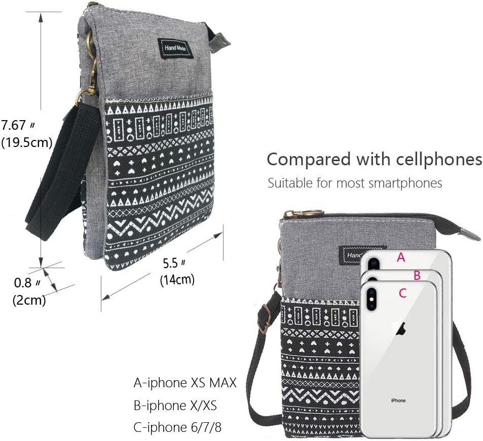 Roomy Cell Phone Purse Wallet Canvas Small Crossbody Purse Bags with Shoulder Strap For Women teen girlsl | Roomy