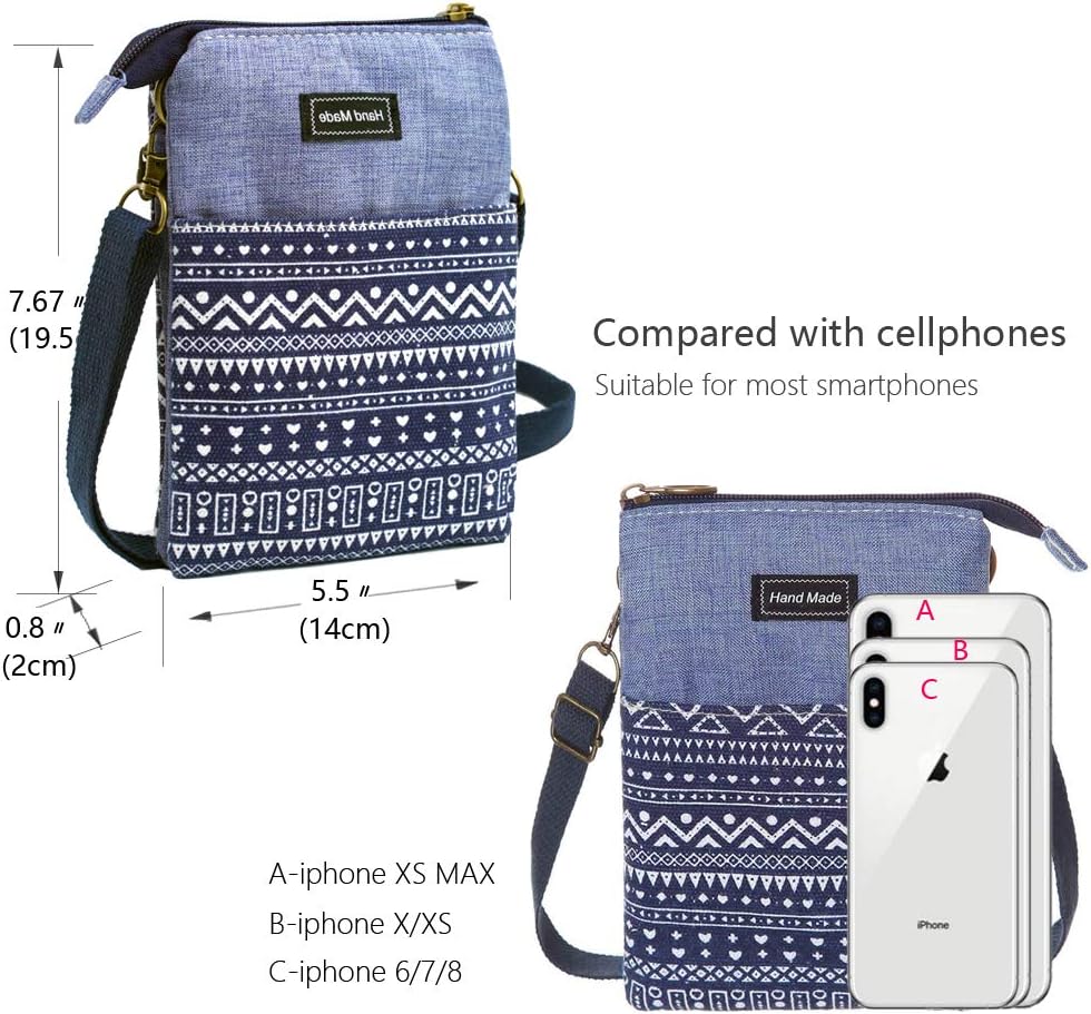 Roomy Cell Phone Purse Wallet Canvas Small Crossbody Purse Bags with Shoulder Strap For Women teen girlsl | Roomy