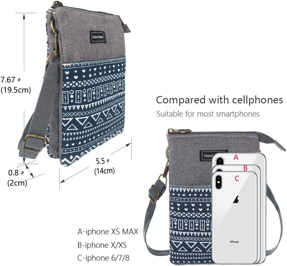 Roomy Cell Phone Purse Wallet Canvas Small Crossbody Purse Bags with Shoulder Strap For Women teen girlsl | Roomy