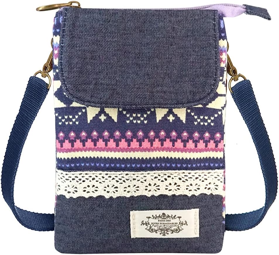 Roomy Cell Phone Purse Wallet Canvas Small Crossbody Purse Bags with Shoulder Strap For Women teen girlsl | Roomy
