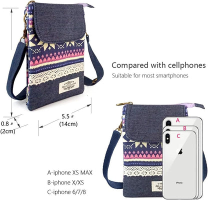 Roomy Cell Phone Purse Wallet Canvas Small Crossbody Purse Bags with Shoulder Strap For Women teen girlsl | Roomy