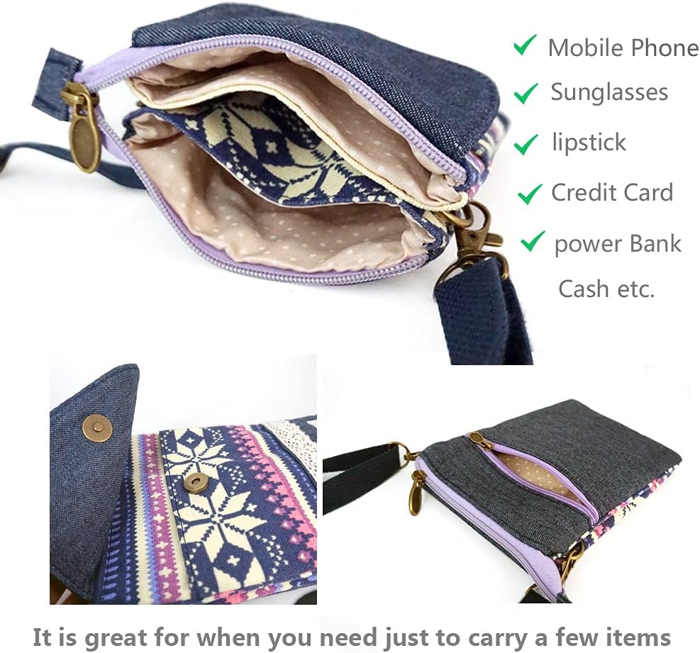 Roomy Cell Phone Purse Wallet Canvas Small Crossbody Purse Bags with Shoulder Strap For Women teen girlsl | Roomy