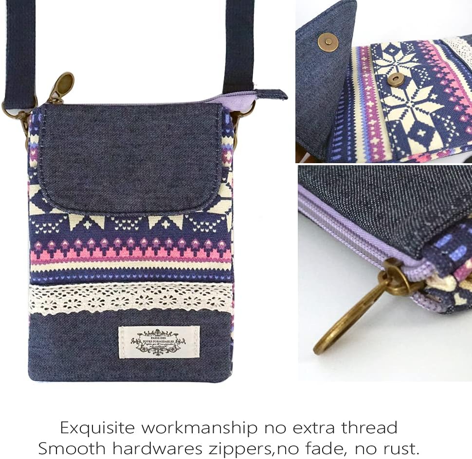 Roomy Cell Phone Purse Wallet Canvas Small Crossbody Purse Bags with Shoulder Strap For Women teen girlsl | Roomy