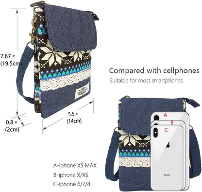 Roomy Cell Phone Purse Wallet Canvas Small Crossbody Purse Bags with Shoulder Strap For Women teen girlsl | Roomy